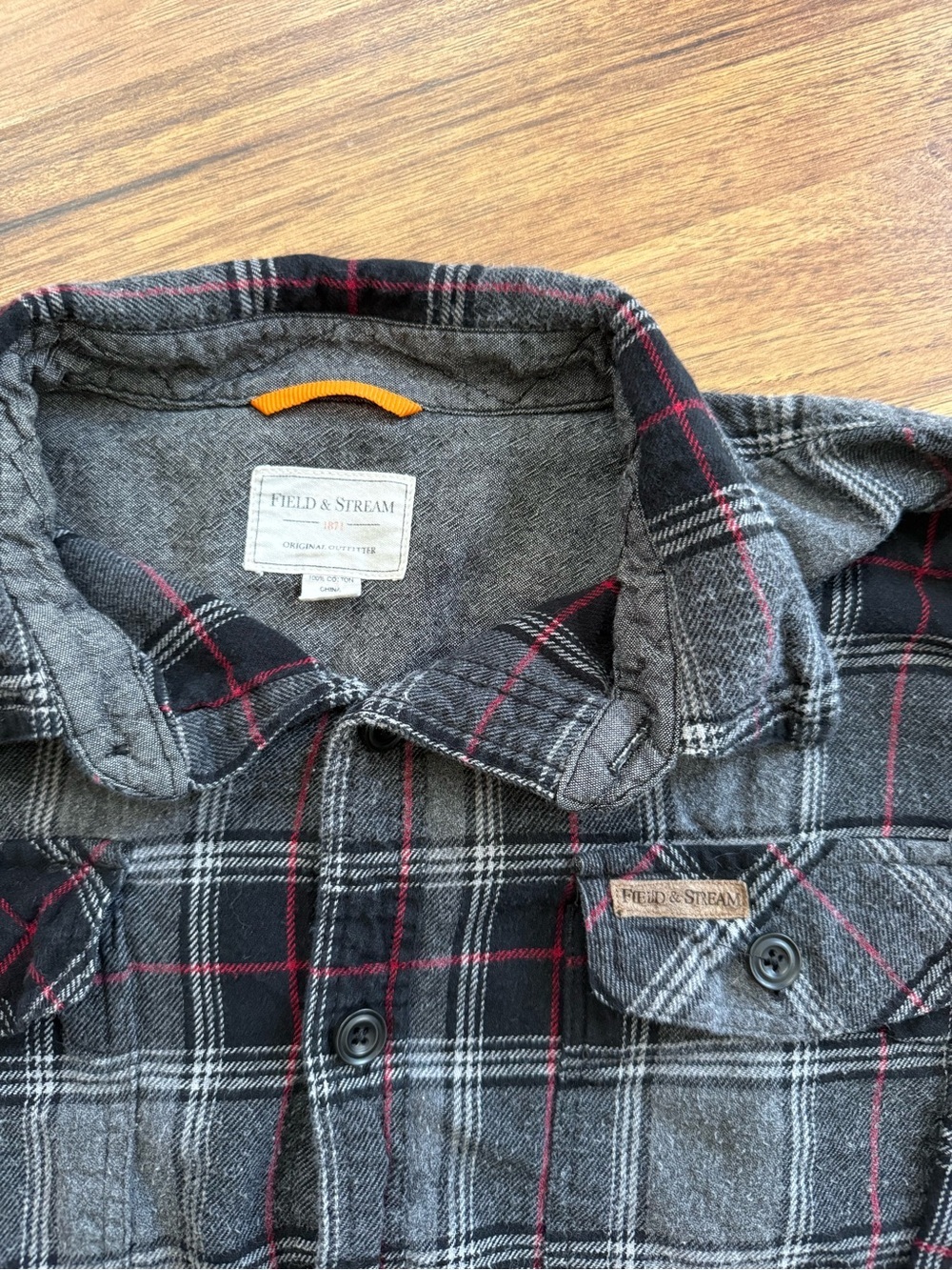 Field & Stream Gray and Black Plaid Button-Down Shirt with Red Accents - Picture 4 of 12